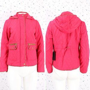 Coral Pink Hooded Quilted Puffer Jacket